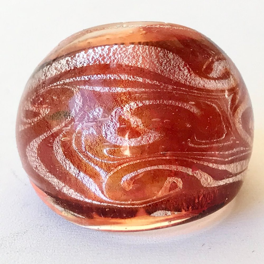 Vintage Murano Style Orange Art Glass Glass Dome Cocktail Ring Size 8 Handmade